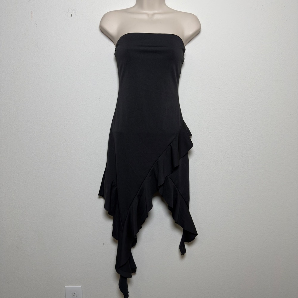 NEW Kolly Women Fairy Dress M Black Strapless Asymmetrical Bodycon Tube Club